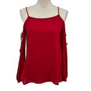 1. STATE Red Cold-Shoulder Long-Sleeve Blouse Size XS Femme Fatale